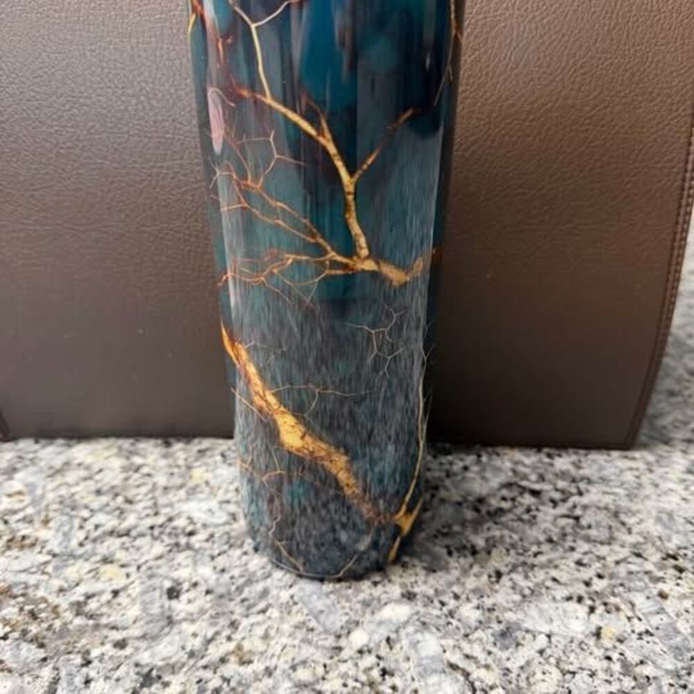 Blue and Gold Marble Skinny Tumbler